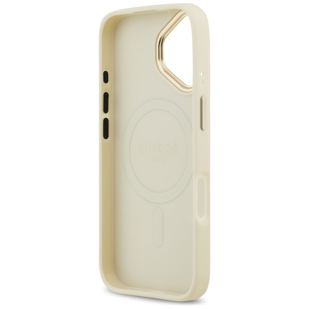 Husa MagSafe pentru Apple iPhone 17, Guess, Grained Strass Logo, Bej