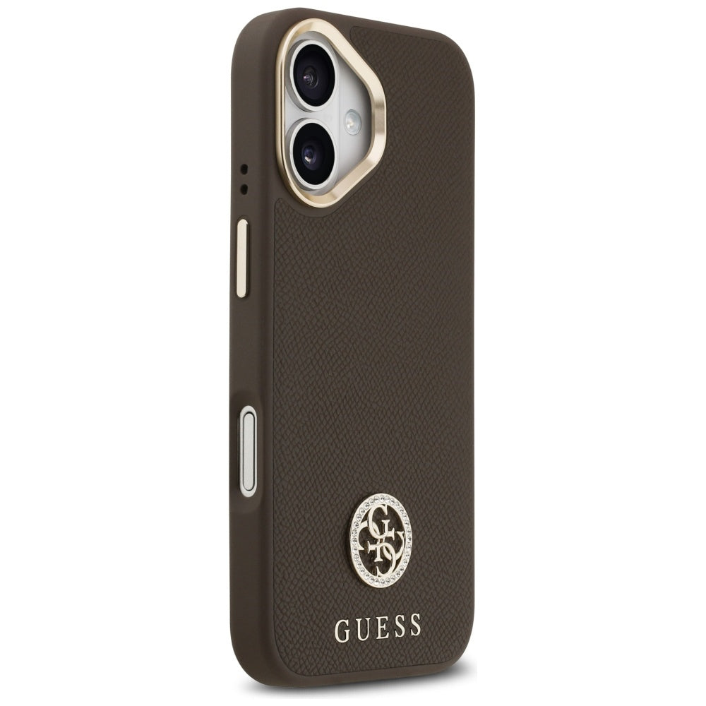 Husa MagSafe pentru Apple iPhone 17, Guess, Grained Strass Logo, Maro