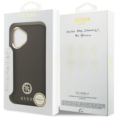 Husa MagSafe pentru Apple iPhone 17, Guess, Grained Strass Logo, Maro