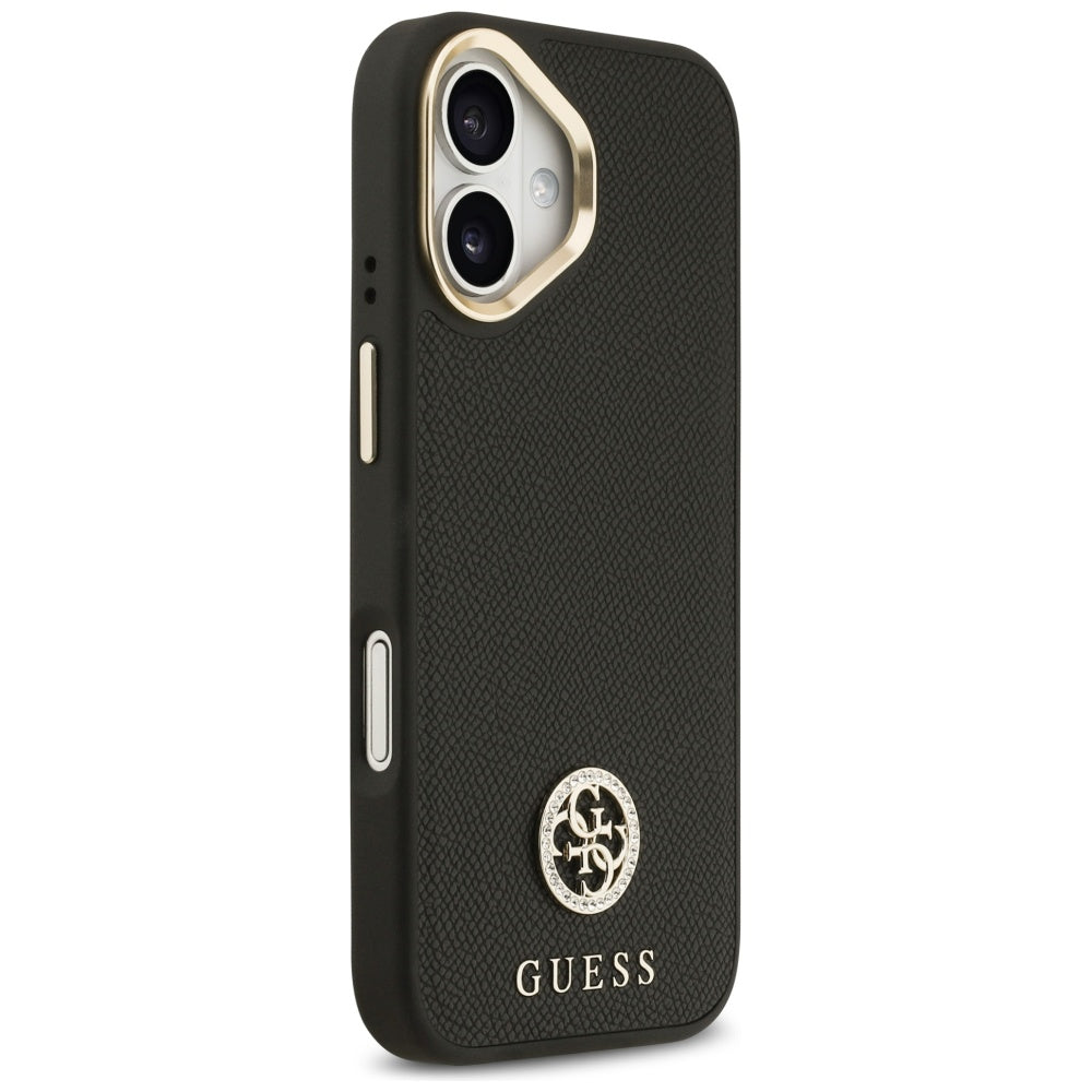 Husa MagSafe pentru Apple iPhone 17, Guess, Grained Strass Logo, Neagra