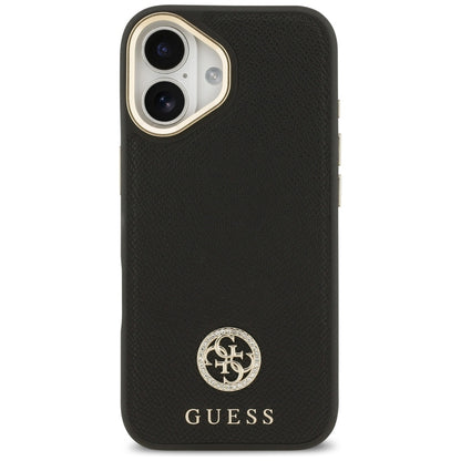 Husa MagSafe pentru Apple iPhone 17, Guess, Grained Strass Logo, Neagra
