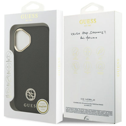Husa MagSafe pentru Apple iPhone 17, Guess, Grained Strass Logo, Neagra