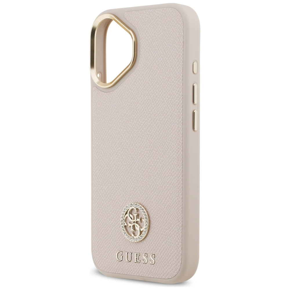 Husa MagSafe pentru Apple iPhone 17, Guess, Grained Strass Logo, Roz