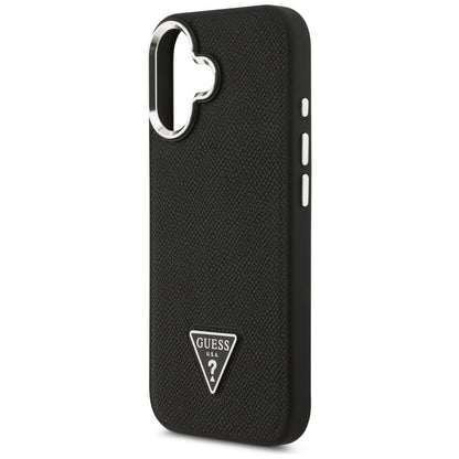Husa MagSafe pentru Apple iPhone 17, Guess, Grained Triangle Logo, Neagra