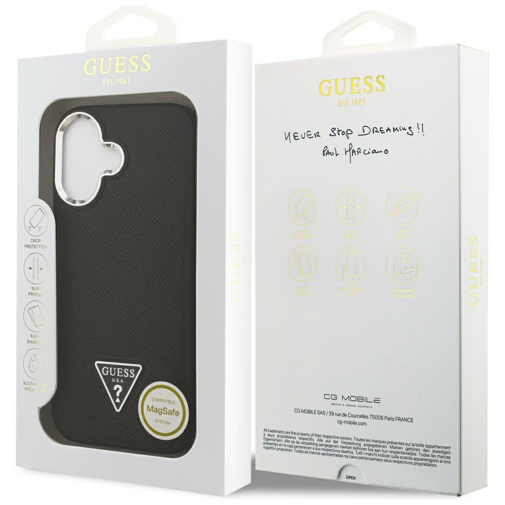 Husa MagSafe pentru Apple iPhone 17, Guess, Grained Triangle Logo, Neagra