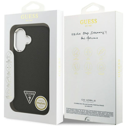 Husa MagSafe pentru Apple iPhone 17, Guess, Grained Triangle Logo, Neagra