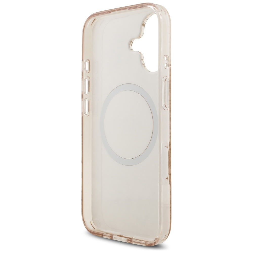 Husa MagSafe pentru Apple iPhone 17, Guess, IML Flowers Allover Electroplated with Pearl Strap, Neagra