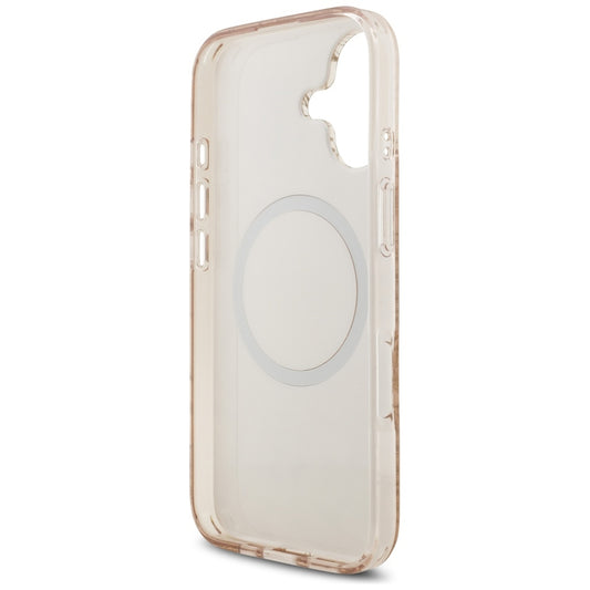 Husa MagSafe pentru Apple iPhone 17, Guess, IML Flowers Allover Electroplated with Pearl Strap, Neagra