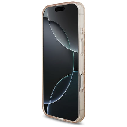 Husa MagSafe pentru Apple iPhone 17, Guess, IML Flowers Allover Electroplated with Pearl Strap, Neagra