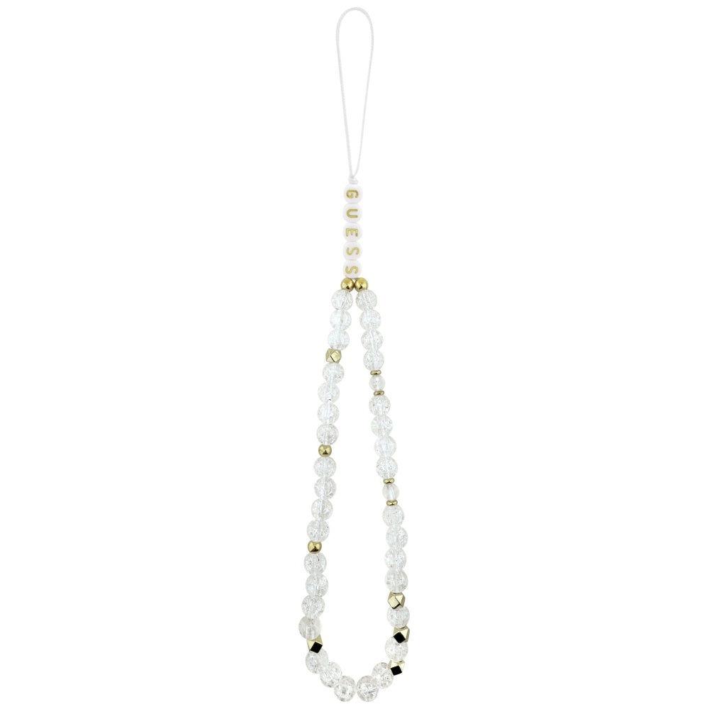 Husa MagSafe pentru Apple iPhone 17, Guess, IML Flowers with Pearl Strap, Alba