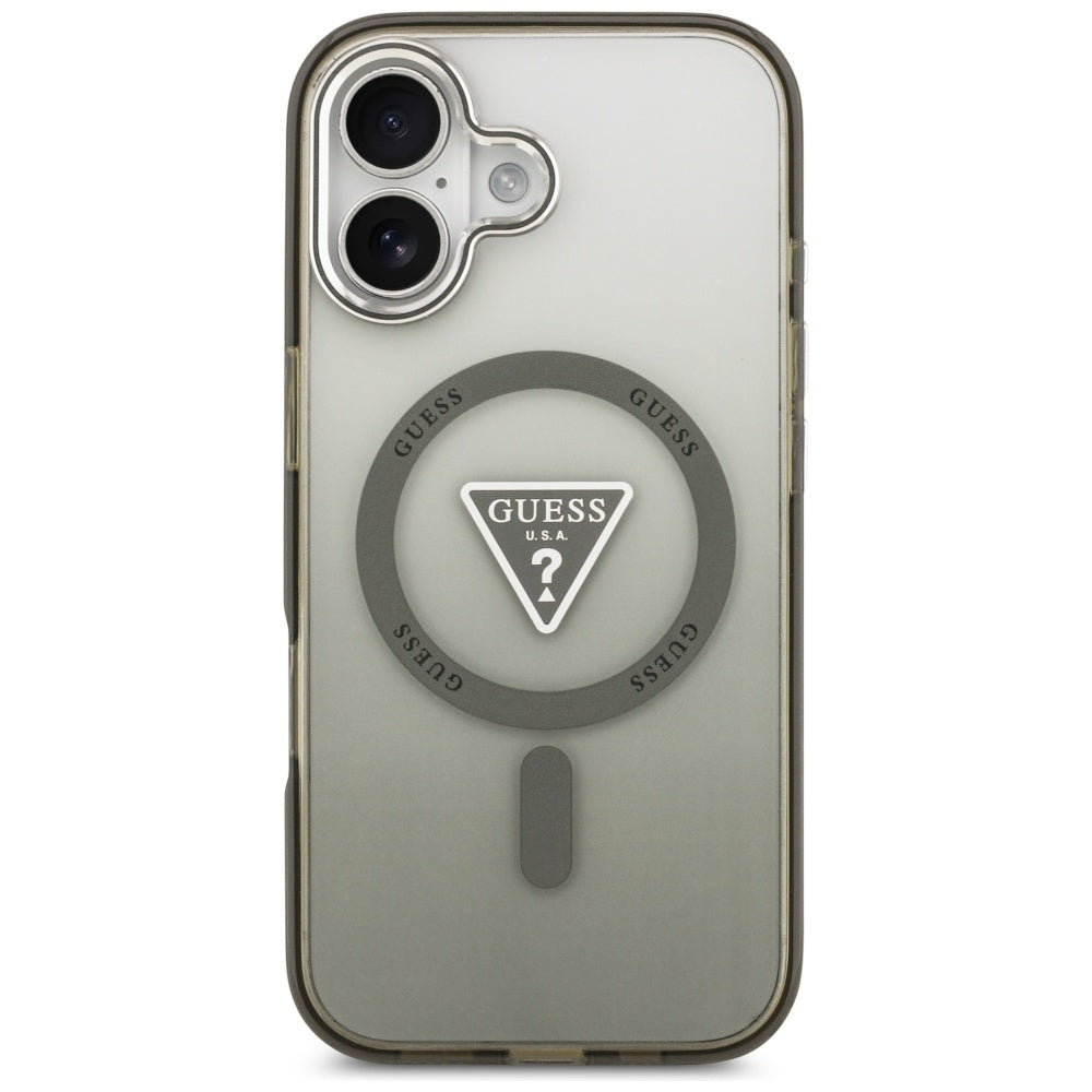 Husa MagSafe pentru Apple iPhone 17, Guess, IML Gradient Triangle Logo, Kaki Argintie
