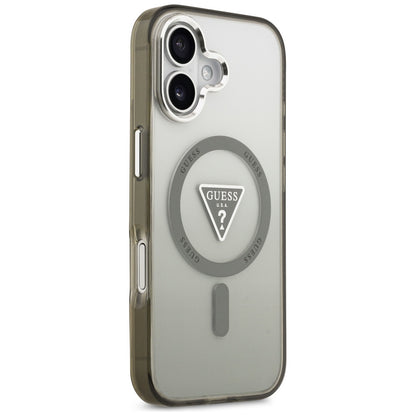 Husa MagSafe pentru Apple iPhone 17, Guess, IML Gradient Triangle Logo, Kaki Argintie
