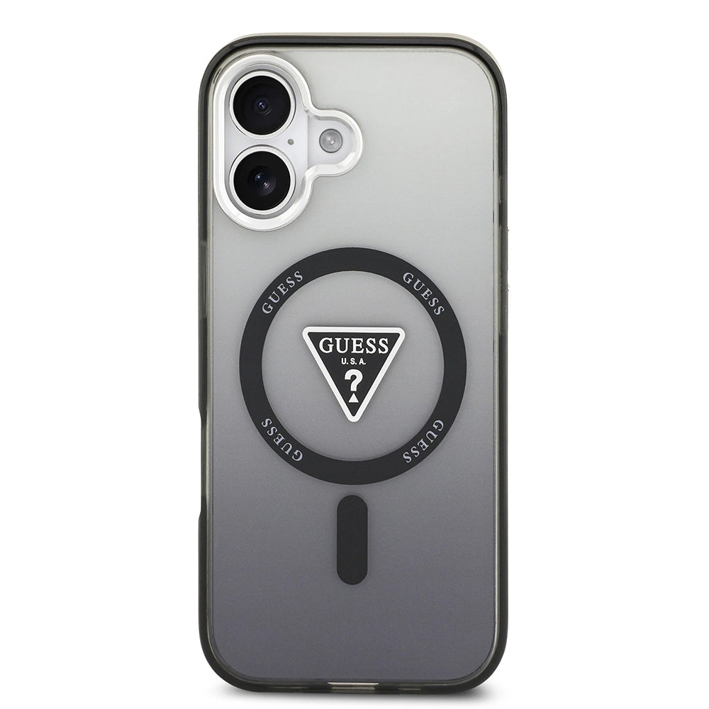 Husa MagSafe pentru Apple iPhone 17, Guess, IML Gradient Triangle Logo, Neagra