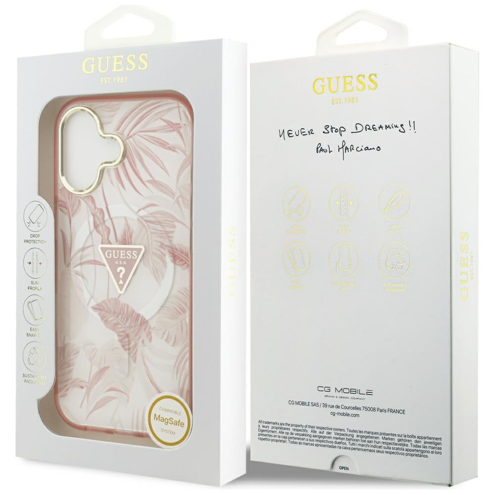 Husa MagSafe pentru Apple iPhone 17, Guess, Jungle Tonal Triangle, Roz