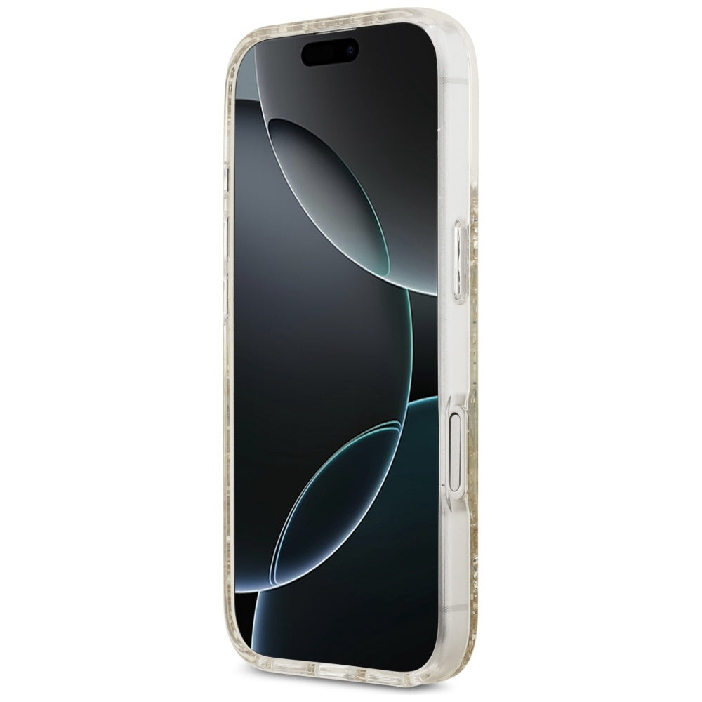 Husa MagSafe pentru Apple iPhone 17, Guess, Resin Bottom Glitter, Aurie