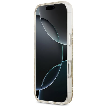 Husa MagSafe pentru Apple iPhone 17, Guess, Resin Bottom Glitter, Aurie