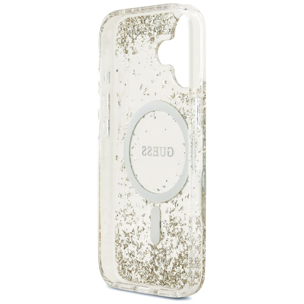 Husa MagSafe pentru Apple iPhone 17, Guess, Resin Bottom Glitter, Aurie