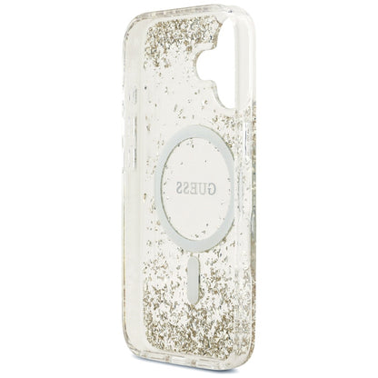 Husa MagSafe pentru Apple iPhone 17, Guess, Resin Bottom Glitter, Aurie
