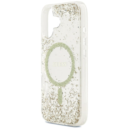 Husa MagSafe pentru Apple iPhone 17, Guess, Resin Bottom Glitter, Aurie