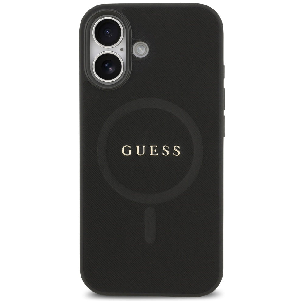 Husa MagSafe pentru Apple iPhone 17, Guess, Saffiano Classic Logo, Neagra
