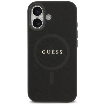 Husa MagSafe pentru Apple iPhone 17, Guess, Saffiano Classic Logo, Neagra
