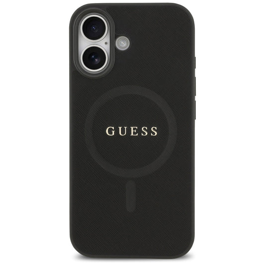 Husa MagSafe pentru Apple iPhone 17, Guess, Saffiano Classic Logo, Neagra