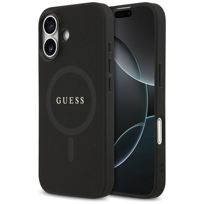 Husa MagSafe pentru Apple iPhone 17, Guess, Saffiano Classic Logo, Neagra