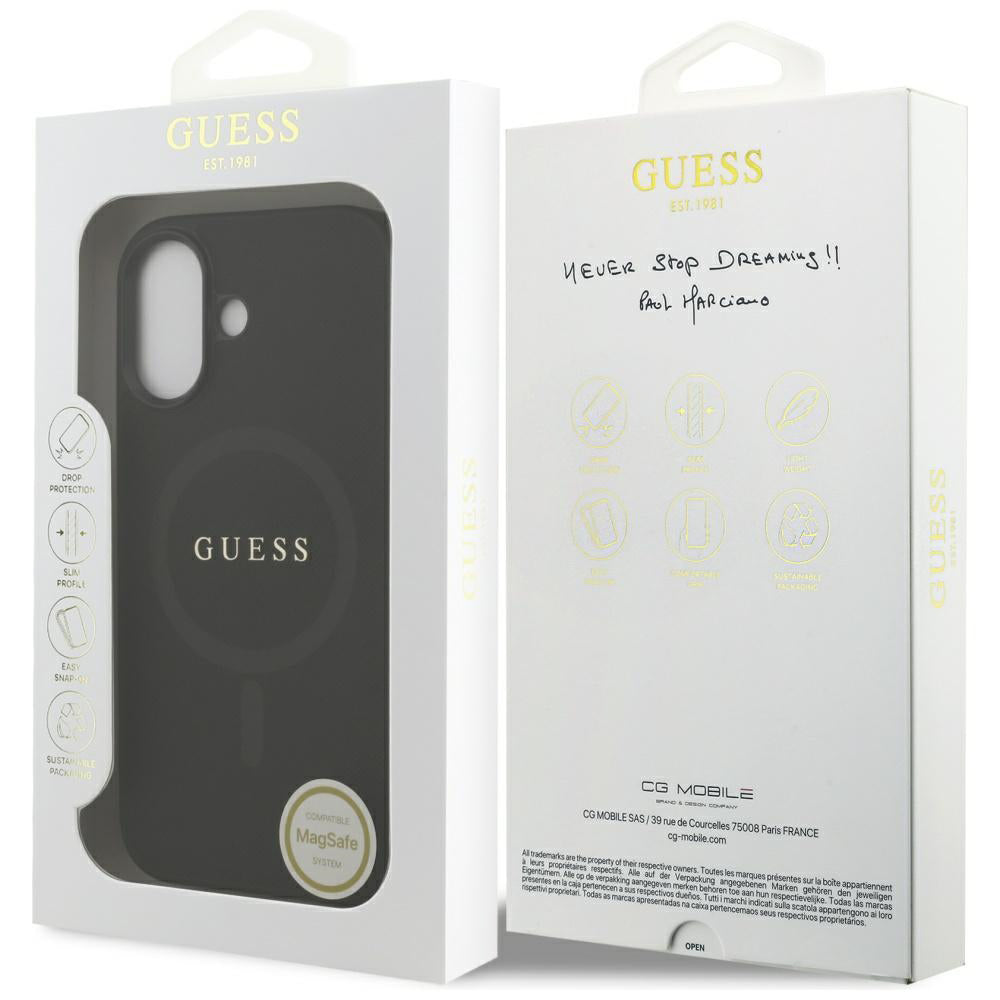 Husa MagSafe pentru Apple iPhone 17, Guess, Saffiano Classic Logo, Neagra