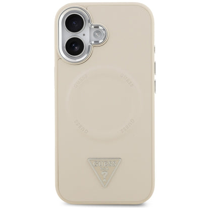 Husa MagSafe pentru Apple iPhone 17, Guess, Triangle Logo, Bej Argintie