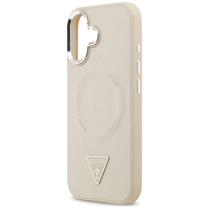 Husa MagSafe pentru Apple iPhone 17, Guess, Triangle Logo, Bej Argintie
