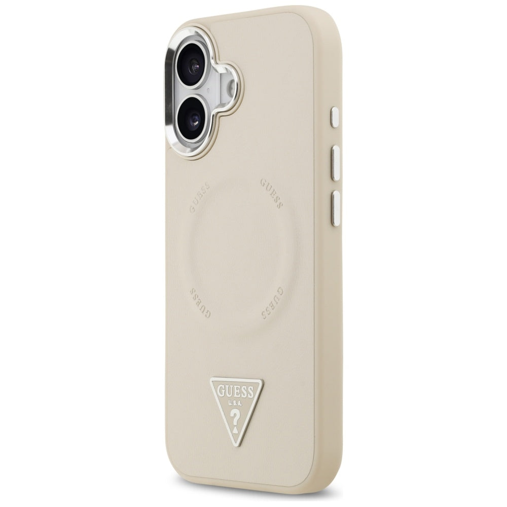 Husa MagSafe pentru Apple iPhone 17, Guess, Triangle Logo, Bej Argintie