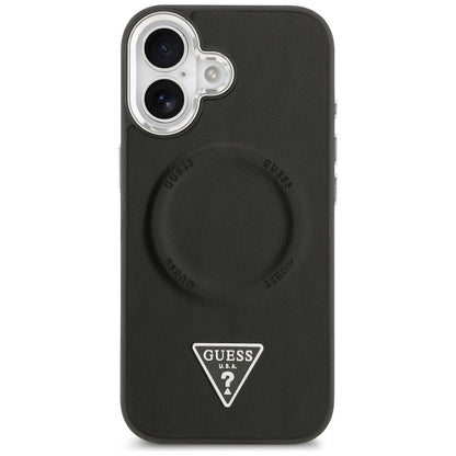 Husa MagSafe pentru Apple iPhone 17, Guess, Triangle Logo, Neagra Argintie