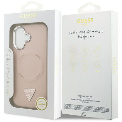 Husa MagSafe pentru Apple iPhone 17, Guess, Triangle Logo, Roz Argintie