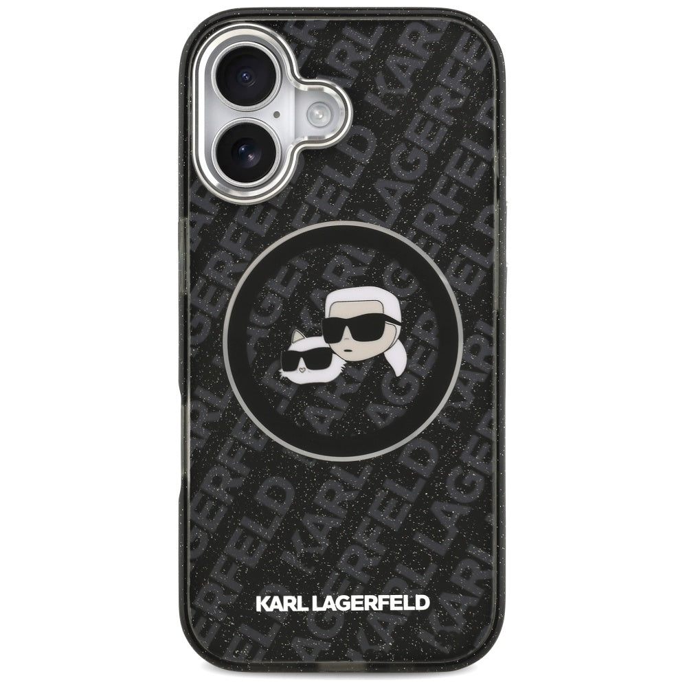 Husa MagSafe pentru Apple iPhone 17, Karl Lagerfeld, Glitter Karl & Choupette Head, Neagra