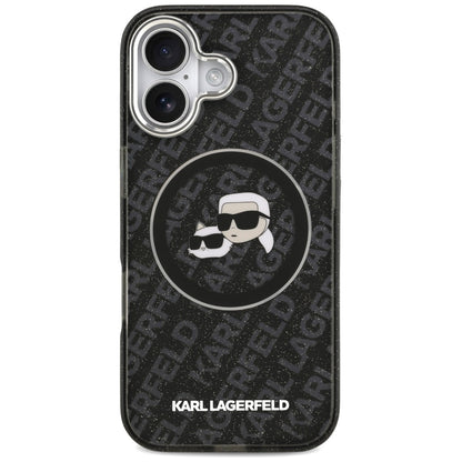 Husa MagSafe pentru Apple iPhone 17, Karl Lagerfeld, Glitter Karl & Choupette Head, Neagra