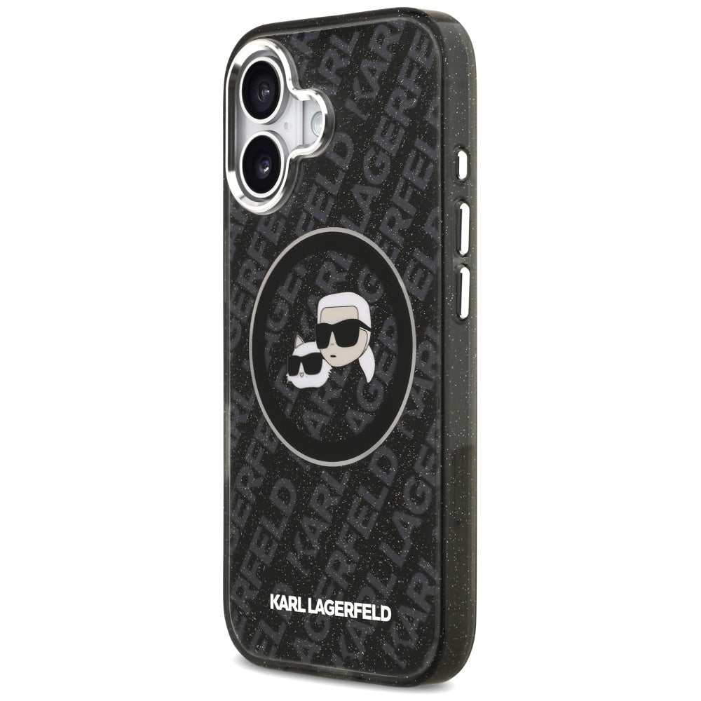 Husa MagSafe pentru Apple iPhone 17, Karl Lagerfeld, Glitter Karl & Choupette Head, Neagra