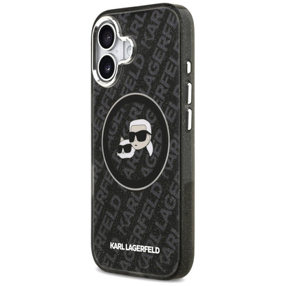 Husa MagSafe pentru Apple iPhone 17, Karl Lagerfeld, Glitter Karl & Choupette Head, Neagra