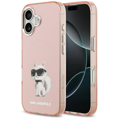Husa MagSafe pentru Apple iPhone 17, Karl Lagerfeld, IML Aquarelle Logo Choupette, Roz