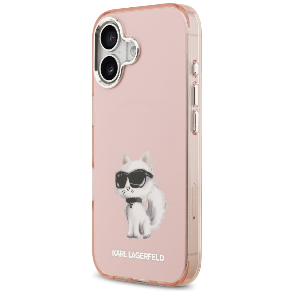 Husa MagSafe pentru Apple iPhone 17, Karl Lagerfeld, IML Aquarelle Logo Choupette, Roz