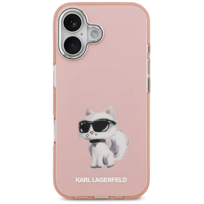 Husa MagSafe pentru Apple iPhone 17, Karl Lagerfeld, IML Aquarelle Logo Choupette, Roz