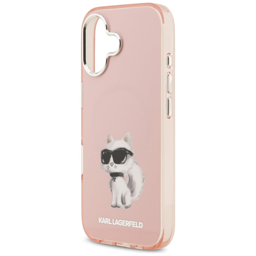 Husa MagSafe pentru Apple iPhone 17, Karl Lagerfeld, IML Aquarelle Logo Choupette, Roz