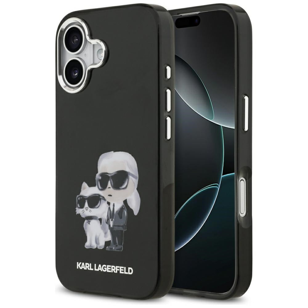Husa MagSafe pentru Apple iPhone 17, Karl Lagerfeld, IML Aquarelle Logo Karl & Choupette, Neagra