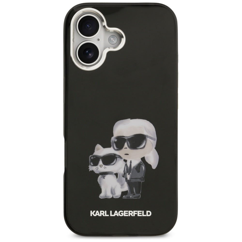 Husa MagSafe pentru Apple iPhone 17, Karl Lagerfeld, IML Aquarelle Logo Karl & Choupette, Neagra