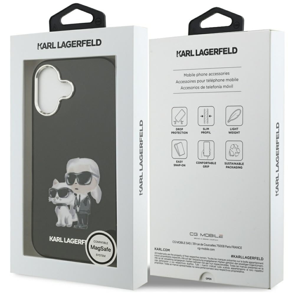 Husa MagSafe pentru Apple iPhone 17, Karl Lagerfeld, IML Aquarelle Logo Karl & Choupette, Neagra