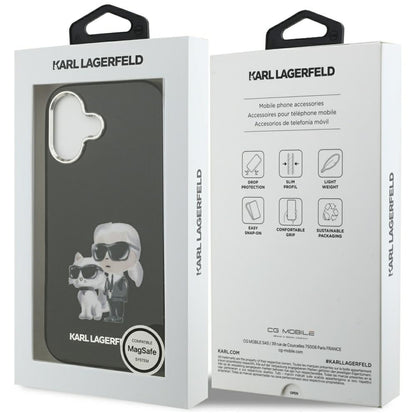 Husa MagSafe pentru Apple iPhone 17, Karl Lagerfeld, IML Aquarelle Logo Karl & Choupette, Neagra
