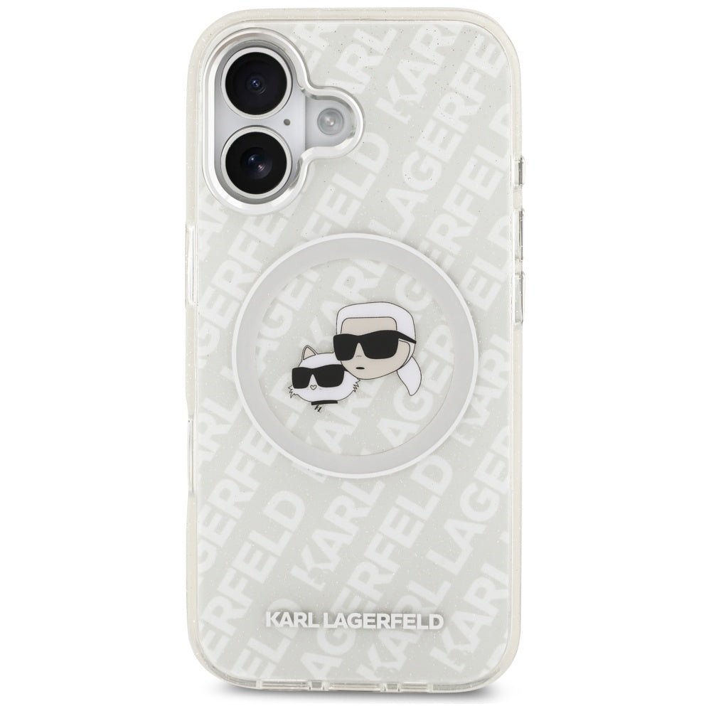 Husa MagSafe pentru Apple iPhone 17, Karl Lagerfeld, IML Glitter Karl & Choupette`s Heads, Gri