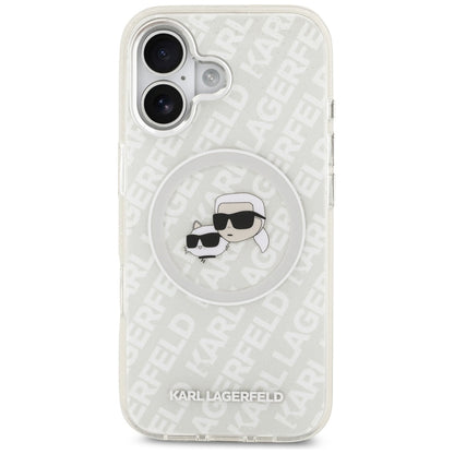 Husa MagSafe pentru Apple iPhone 17, Karl Lagerfeld, IML Glitter Karl & Choupette`s Heads, Gri