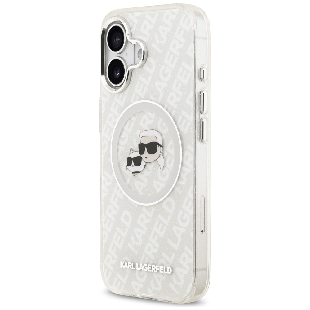 Husa MagSafe pentru Apple iPhone 17, Karl Lagerfeld, IML Glitter Karl & Choupette`s Heads, Gri