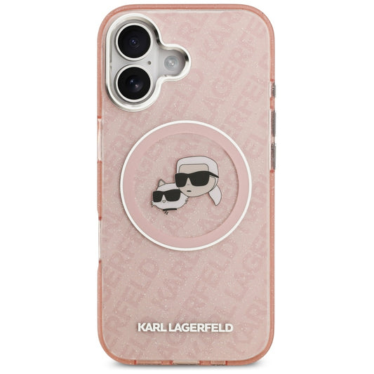 Husa MagSafe pentru Apple iPhone 17, Karl Lagerfeld, IML Glitter Karl & Choupette`s Heads, Roz
