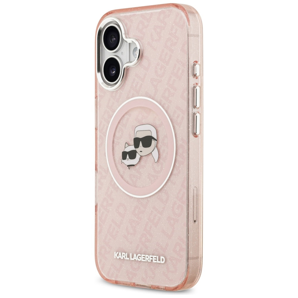 Husa MagSafe pentru Apple iPhone 17, Karl Lagerfeld, IML Glitter Karl & Choupette`s Heads, Roz